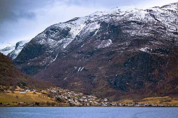 Aurlandsfjord Poster featuring the photograph Aurlandsvangen Village Norway by Adam Rainoff
