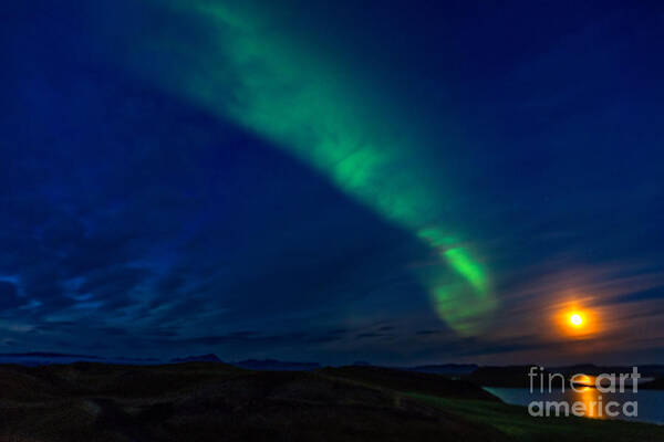 Iceland Poster featuring the photograph Aurora meets full moon by Izet Kapetanovic