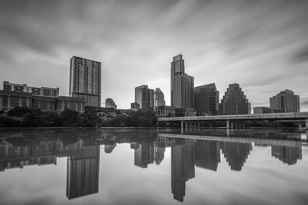 Austin Poster featuring the photograph Austin Texas Skyline Reflecting in Ladybird Lake Long Exposure by Todd Aaron
