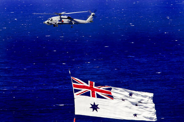 Australian White Ensign Poster featuring the photograph Australian White Ensign Over Sydney Harbour by Miroslava Jurcik