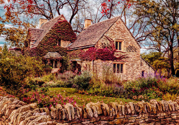 Cotswold Cottage Poster featuring the photograph Autumn at Cotswold Cottage by Susan Rissi Tregoning