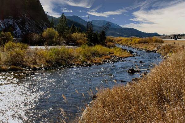 Sky Poster featuring the photograph Autumn at the boulder river by Dana Moyer