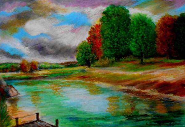 Landscapes Poster featuring the painting Autumn calm by Konstantinos Charalampopoulos