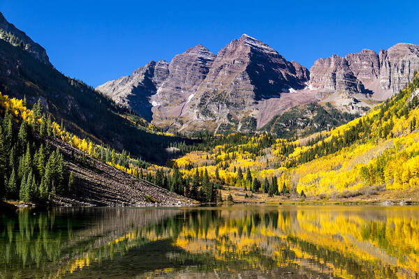 Aspen Poster featuring the photograph Autumn Morning at the Maroon Bells by Teri Virbickis