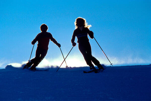 Ski Poster featuring the photograph Backlit Skiers Two by Vance Fox