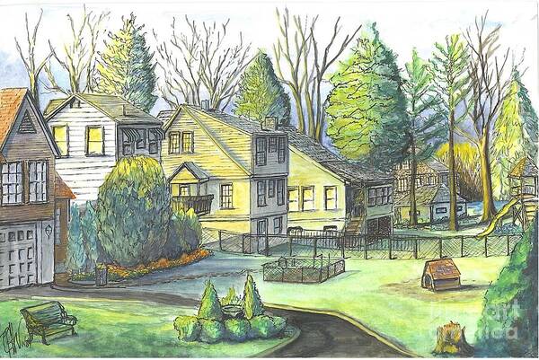 Hometown Poster featuring the painting Hometown Backyard View by Carol Wisniewski