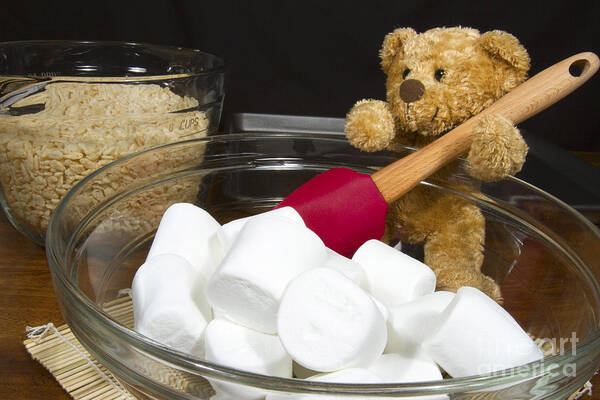 Puffed Rice Cereal Poster featuring the photograph Baking Bear with Marshmallows and Puffed Rice Cereal by Karen Foley