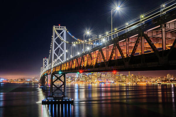Bay Area Poster featuring the photograph Bay Bridge and San Francisco By Night 17 by Jason Chu