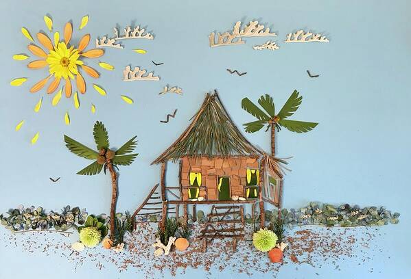 Foliage Art Poster featuring the mixed media Beach Bungalow by Susan Combest