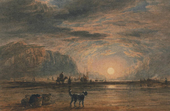 19th Century Art Poster featuring the painting Beach Scene - Sunrise by David Cox