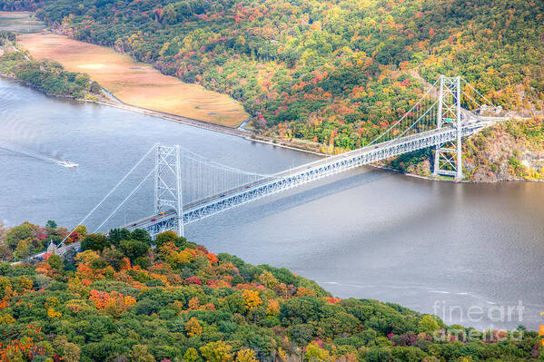 Clarence Holmes Poster featuring the photograph Bear Mountain Bridge in Autumn by Clarence Holmes