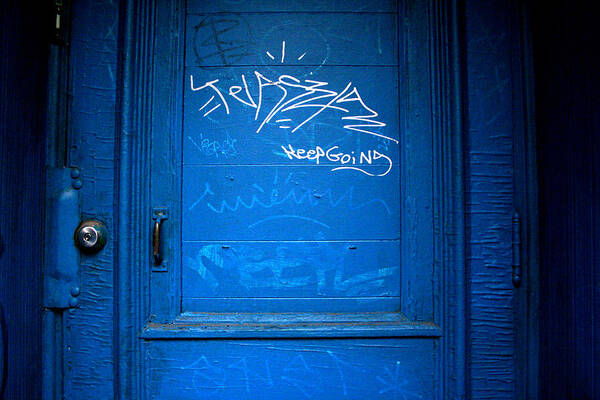 Blue Poster featuring the photograph Behind The Blue Door by Kreddible Trout
