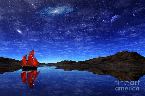 Boat Poster featuring the digital art Beneath a jewelled sky by John Edwards