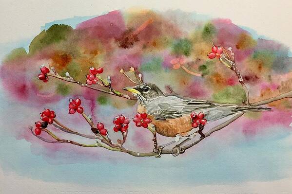 Robin Poster featuring the painting Berry Abundant II by Sonja Jones