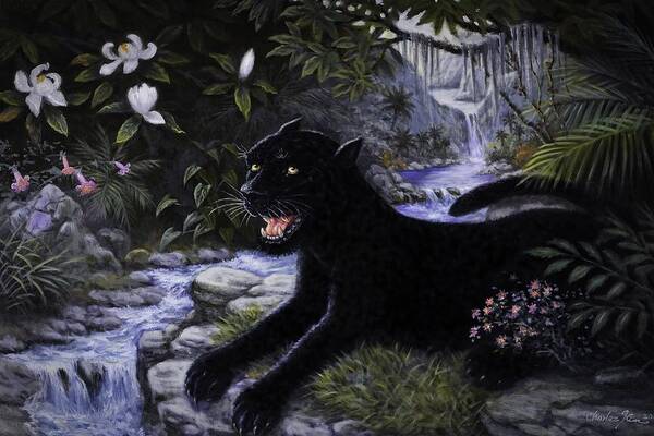 Black Panther In The Jungle. Poster featuring the painting Black Panther by Charles Kim