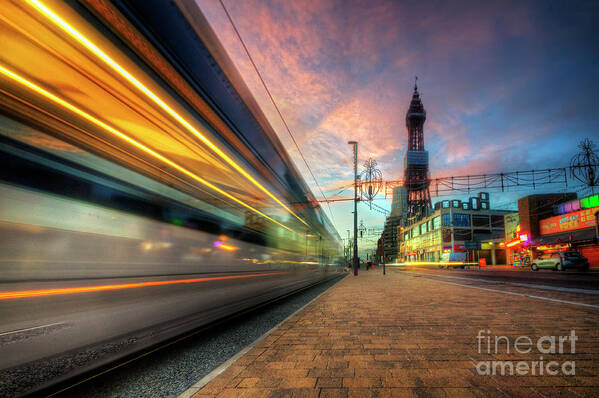 Photography Poster featuring the photograph Blackpool Tram Light Trail by Yhun Suarez