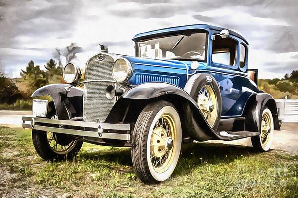 Car Poster featuring the photograph Blue Ford Model A Car by Edward Fielding