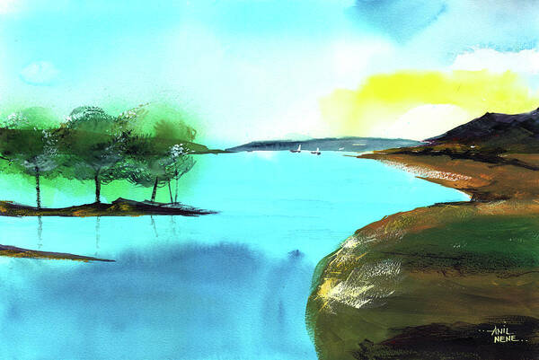 Nature Poster featuring the painting Blue Lake by Anil Nene