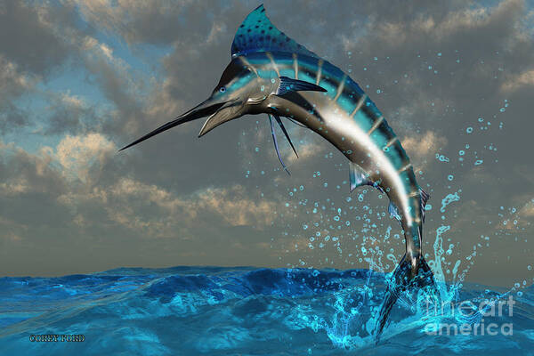 Marlin Poster featuring the painting Blue Marlin Splash by Corey Ford