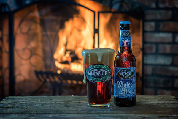 Beer Poster featuring the photograph Blue Point Winter Ale By The Fire by Rick Berk