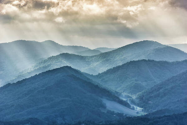Blue Ridge Mountain Sunset Poster featuring the photograph Blue Ridge Sunset Rays by Louise Lindsay