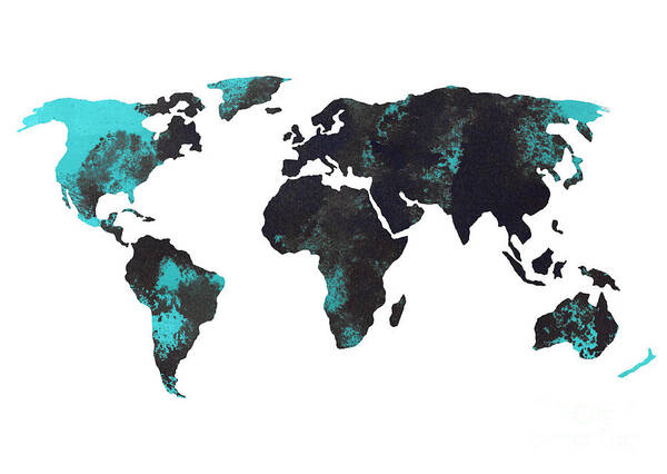 World Map Poster featuring the painting Blue world map watercolor painting by Joanna Szmerdt