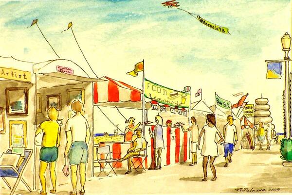 Beach Poster featuring the painting Boardwalk Artshow Virginia Beach by Vic Delnore