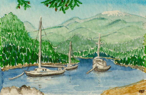 Bedwell Bay Poster featuring the painting Boats on Bedwell Bay Vancouver by Vic Delnore