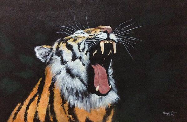 Tiger Poster featuring the painting Born free by Elizabeth Mundaden