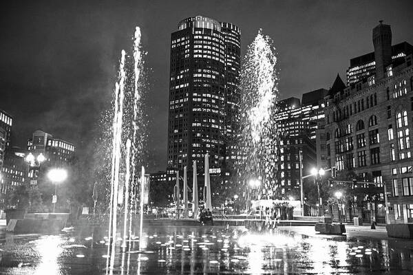 Boston Poster featuring the photograph Boston Greenway Fountain Boston MA Splash Black and White by Toby McGuire