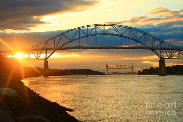 Bourne Bridge Poster featuring the photograph Bourne Bridge Sunset by Amazing Jules