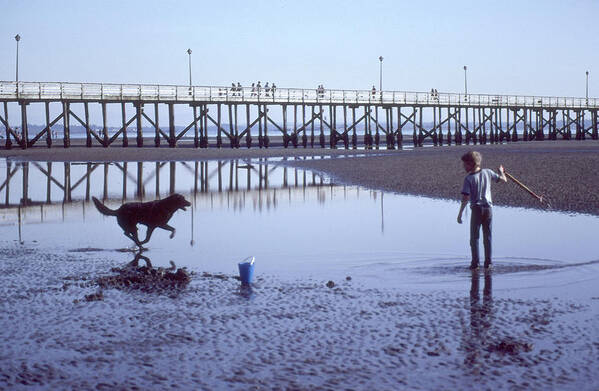 Abstract Poster featuring the digital art Boy And Dog On The Beach by Lyle Crump