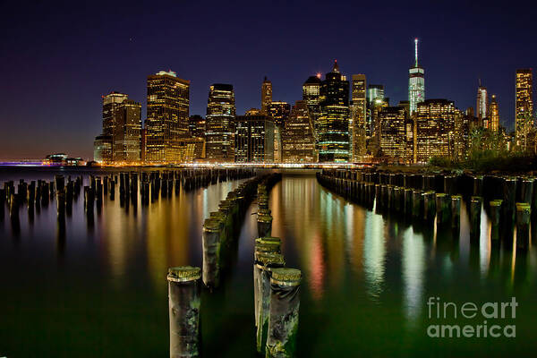 New York City Poster featuring the photograph Brooklyn Pier At Night by Az Jackson
