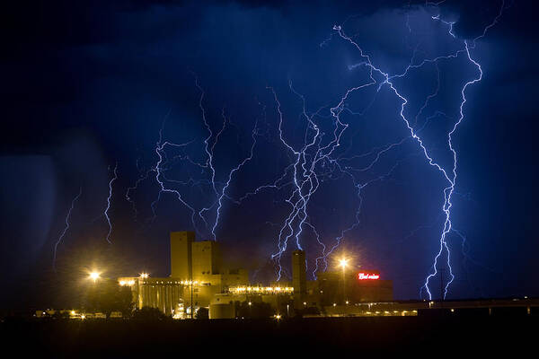 Lightning Poster featuring the photograph Budweiser Brewery Storm by James BO Insogna