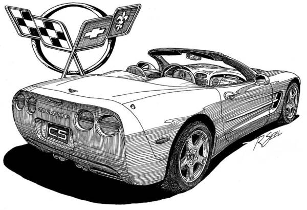 Corvette Poster featuring the drawing C-5 Corvette Convertible by Rod Seel