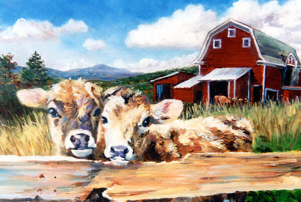 Cows Poster featuring the painting Calves by Marie Witte