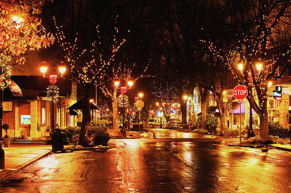 Camas Poster featuring the photograph Camas Downtown at Night by John Christopher