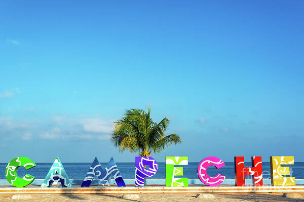 Campeche Poster featuring the photograph Campeche Sign and Sea View by Jess Kraft