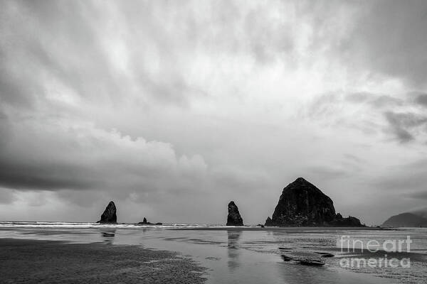 B&w Poster featuring the photograph Cannon Beach in black and white by Paul Quinn