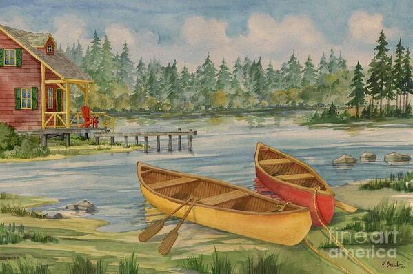 #faatoppicks Poster featuring the painting Canoe Camp with Cabin by Paul Brent