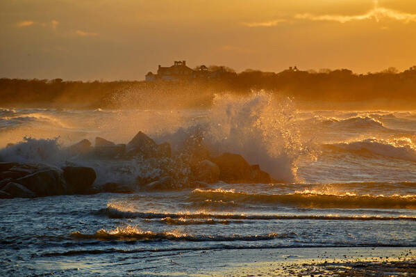 Cape Cod Poster featuring the photograph Cape Cod Bay - Heavy Surf - Sunrise by Dianne Cowen Cape Cod Photography