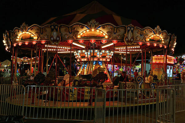 Fair Poster featuring the photograph Carousel at night 2017 2 by Mary Bedy