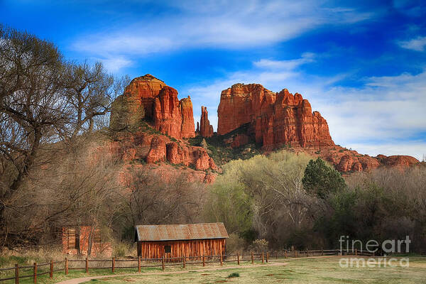 Cathedral Rock Poster featuring the photograph Cathedral Rock and Barn by Teresa Zieba