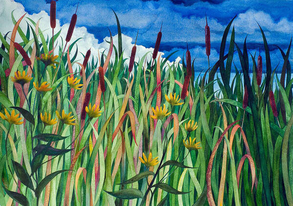 Cattails Poster featuring the painting Cattails by Helen Klebesadel