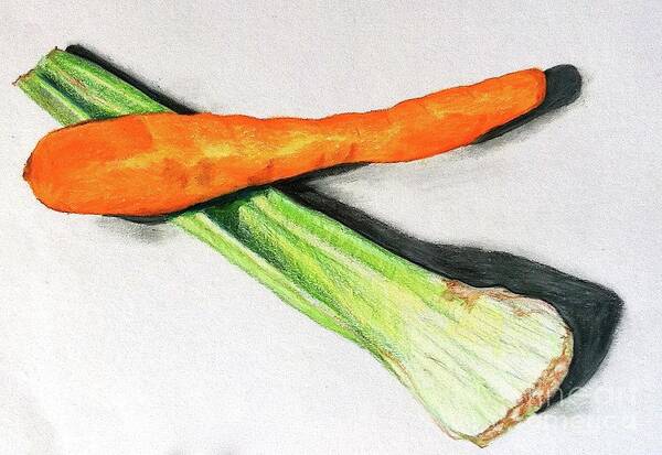 Vegetables Poster featuring the drawing Celery and Carrot together by Sheron Petrie