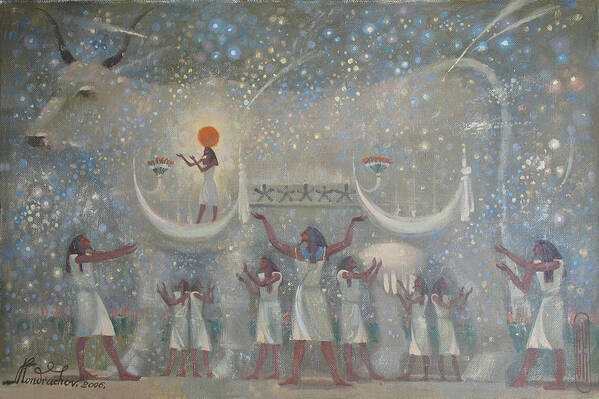 Egypt Poster featuring the painting Celestial Cow by Valentina Kondrashova
