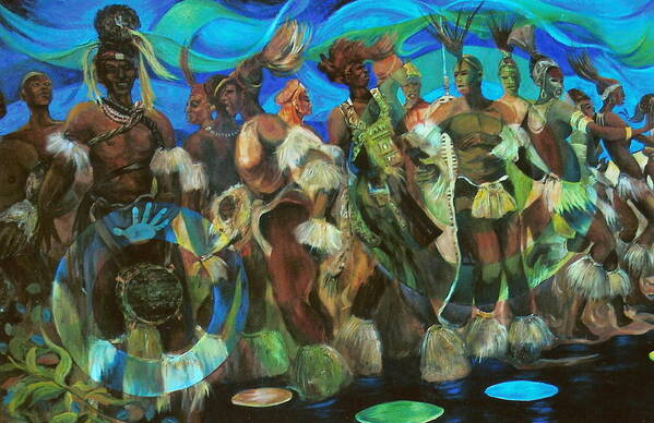 Dance Poster featuring the painting Ceremonial Dance of the Mighty Zulus by Lee Ransaw