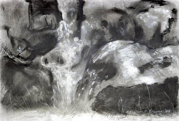  Poster featuring the painting Charcoal Waterfall by Kathleen Barnes