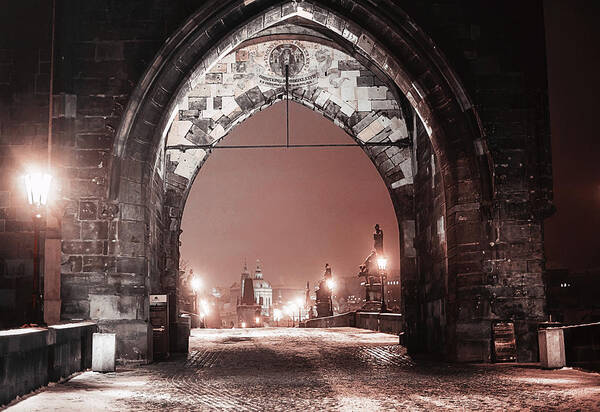 Jenny Rainbow Fine Art Photography Poster featuring the photograph Charles Bridge in Winter. Prague by Jenny Rainbow