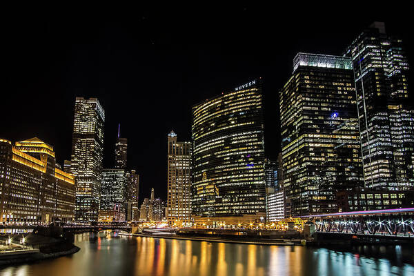 Chicago Skyline Poster featuring the photograph Chicago night skyline from wolf point by Sven Brogren